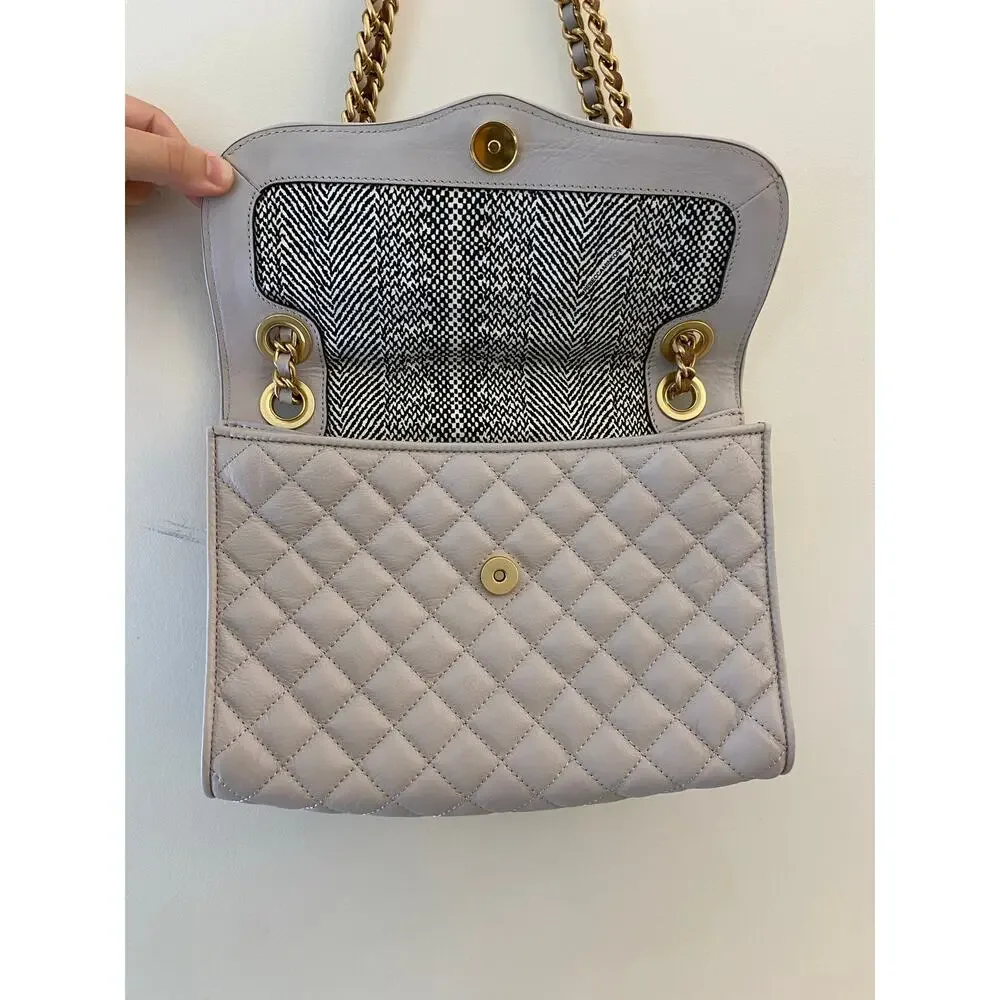 Rebecca Minkoff Crossbody Purse Bag Gray Beige Velvet Chain Quilted Affair Work